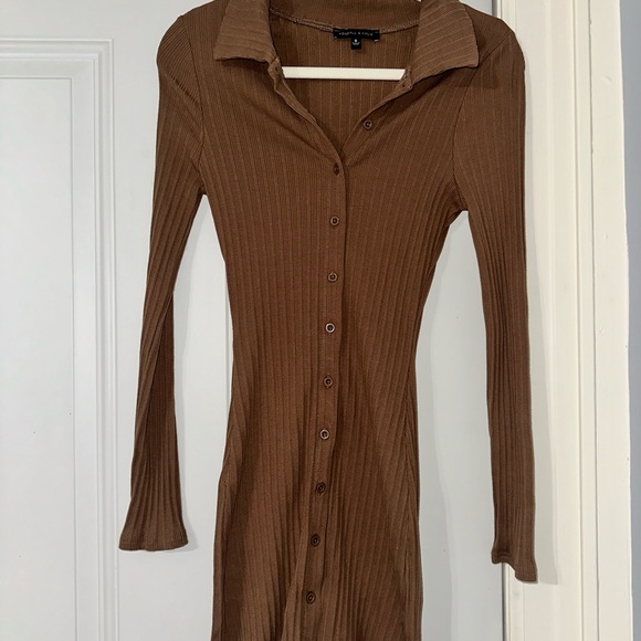Brown Button-Up Ribbed Dress - Picture 3 of 5